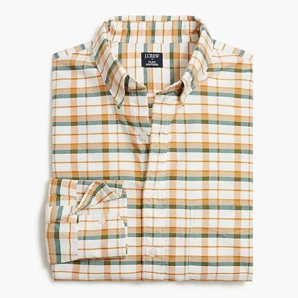 J Crew Men's Plaid Stretch Cotton Flex Oxford Shirt - Picture 4 of 9